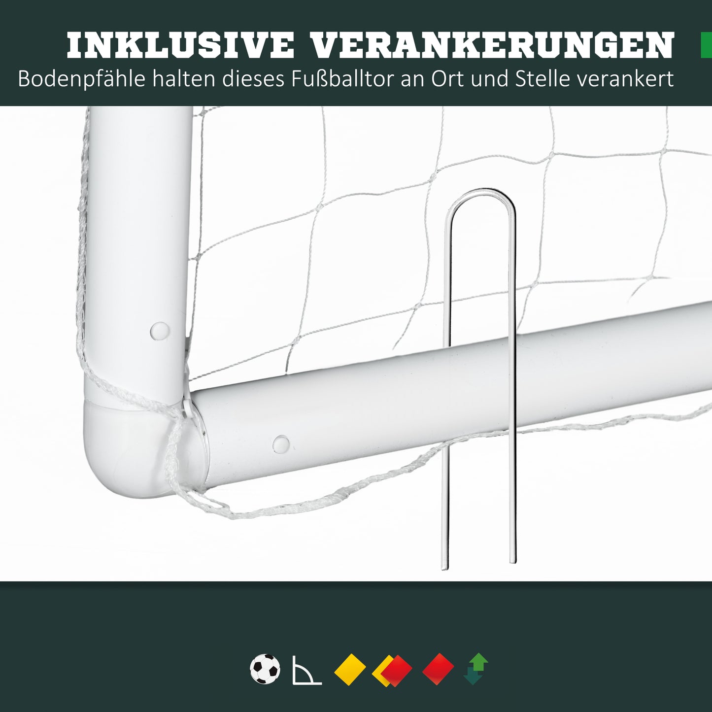 SPORTNOW Fußballtor, robustes Netz, Kunststoff-Rahmen, Heringe, 300L x 120B x 200H cm, Weiß
