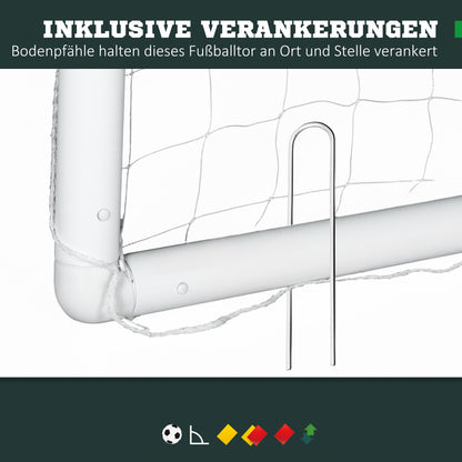 SPORTNOW Fußballtor, robustes Netz, Kunststoff-Rahmen, Heringe, 300L x 120B x 200H cm, Weiß