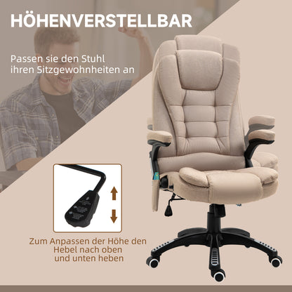 Vinsetto Massagesessel mit Wärmefunktion, Ergonomischer Schreibtischstuhl, höhenverstellbar, 68L x 72B x 110-120 cm, Braun