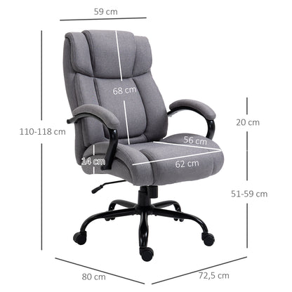 Vinsetto Bürostuhl, Ergonomischer Chefsessel bis 220 kg belastbar, Gepolsterter Schreibtischstuhl mit Armlehne, breit Sitz, Höhenverstellbarer Drehstuhl mit Wippfunktion, Leinenoptik, Hellgrau