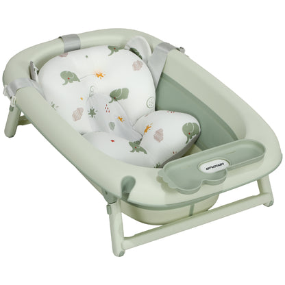 AIYAPLAY Babybadewanne, faltbar, rutschfester Boden, Elefanten-Badekissen, 86 x 53 x 25,5 cm, Grün