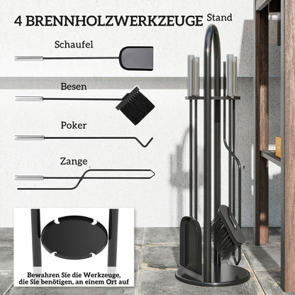 Outsunny Kaminbesteck Set 5 teilig Kaminzubehör mit Besen, Schaufel, Schürhaken Zange Ständer