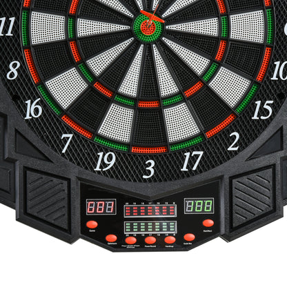 SPORTNOW Elektronische Dartscheibe Dartboard mit Sprachansagen Englische Stimme LED-Anzeigen 12 Darts 27 Spiele 216 Varianten Dartautomat mit Türen Dartscheibe Set für bis zu 8 Spieler