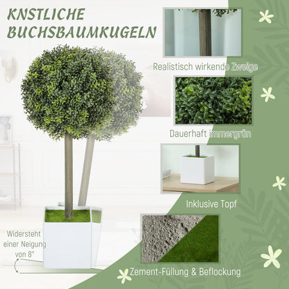 HOMCOM 2er Set Künstliche Buchsbaum-Formschnittkugeln 45cm Kunstpflanze, Plastik Künstliche Pflanzen im Topf