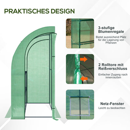 Outsunny Foliengewächshaus Tomatengewächshaus mit Mesh Fenster، Treibhaus mit aufrollbaren Türen، Anzuchthaus mit UV Schutz، Grün، 200 x 100 x 215 سم