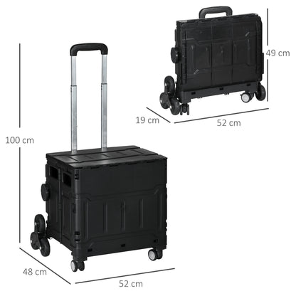 HOMCOM Einkaufswagen Einkaufstrolley, Treppensteiger, klappbar, Teleskopgriff, bis max. 65 Kilo belastbar, Schwarz