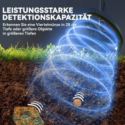 Outsunny Metalldetektor für Erwachsene 5 Modi Tragbar Ortungsgerät mit Alarm Spule LCD-Display IP68 Wasserdicht Dunkelgrau