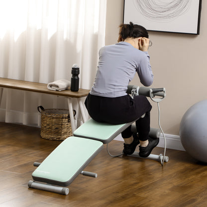 SPORTNOW Trainingsbank, Bauchtrainer, höhenverstellbar, klappbar, 2 Widerstandsbänder, Stahl, grün, 51 x 137 x 50-66 cm