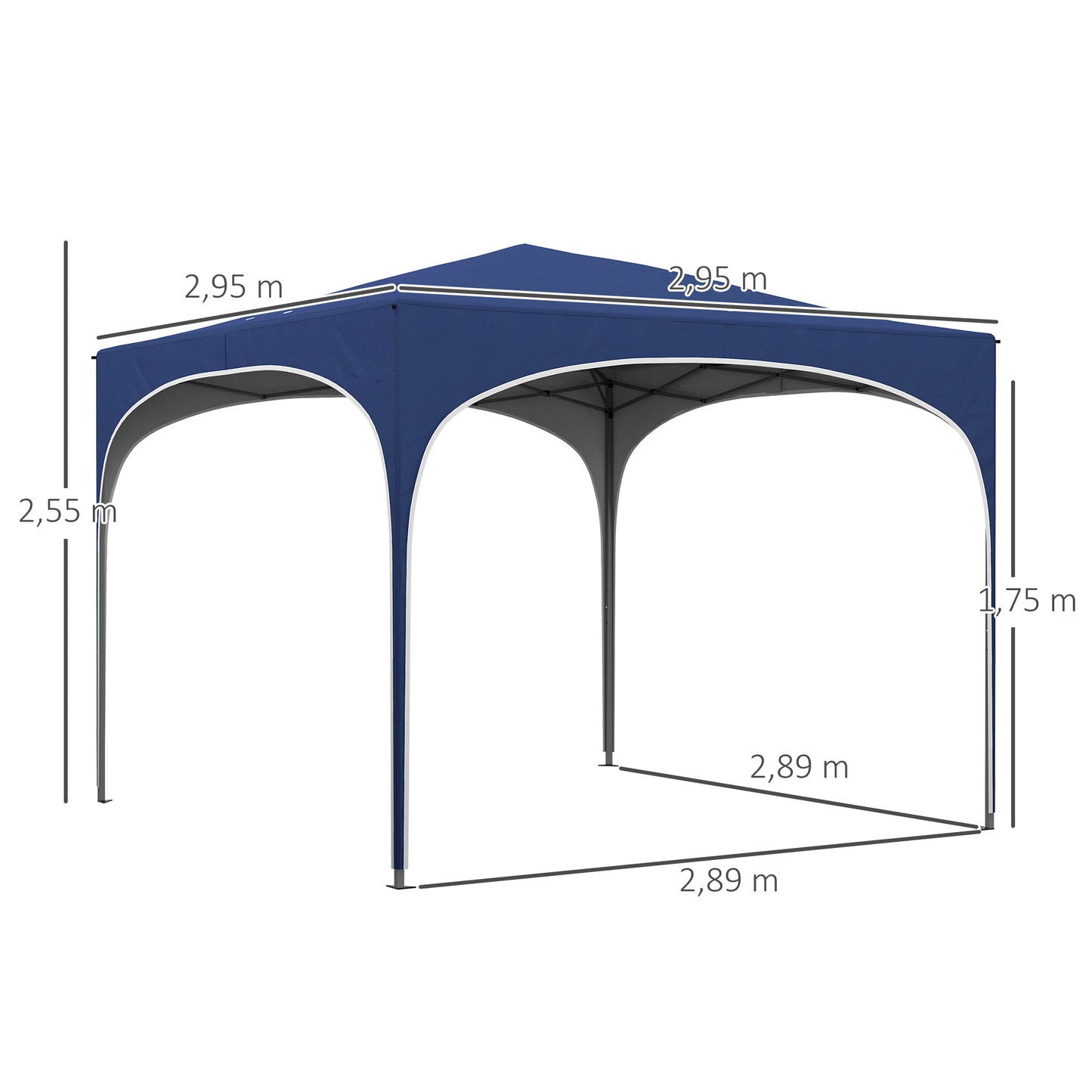 Outsunny Faltpavillon, höhenverstellbar, Metallstützen, robuste Plane, inkl. Tragetasche, 2,95 x 2,95 x 2,55m, Dunkelblau