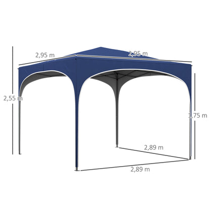 Outsunny Faltpavillon, höhenverstellbar, Metallstützen, robuste Plane, inkl. Tragetasche, 2,95 x 2,95 x 2,55m, Dunkelblau