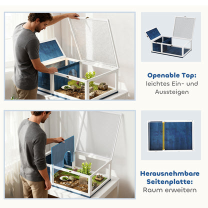PawHut Schildkrötenhaus aus Holz Schildkrötengehege mit Haupthäusern aufklappbarem Oberseite 91x60,5x32 سم، أزرق