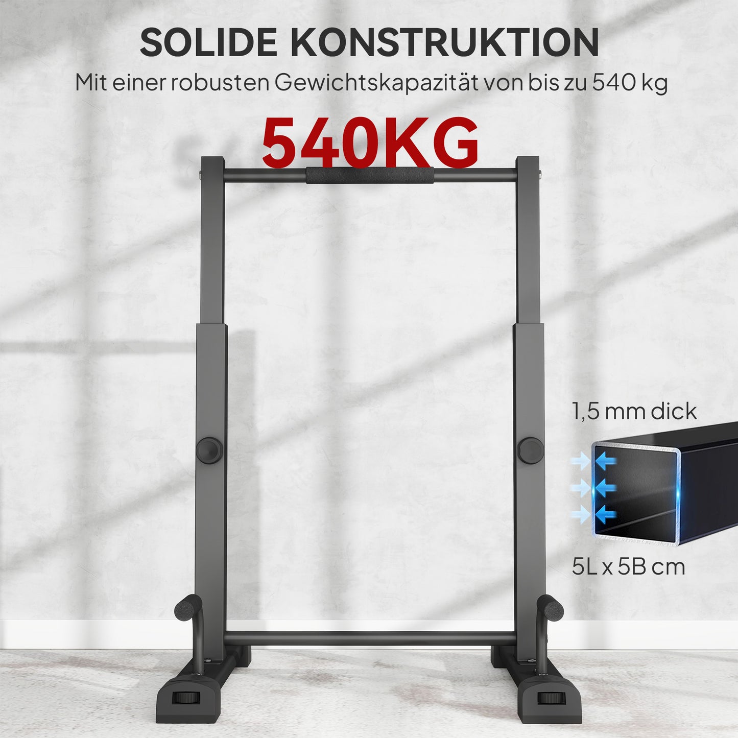 SPORTNOW Dip-Station, Liegestütz-Ständer, 93-117 cm höhenverstellbar, 540 kg Belastbarkeit, Ganzkörper-Training, Schwarz