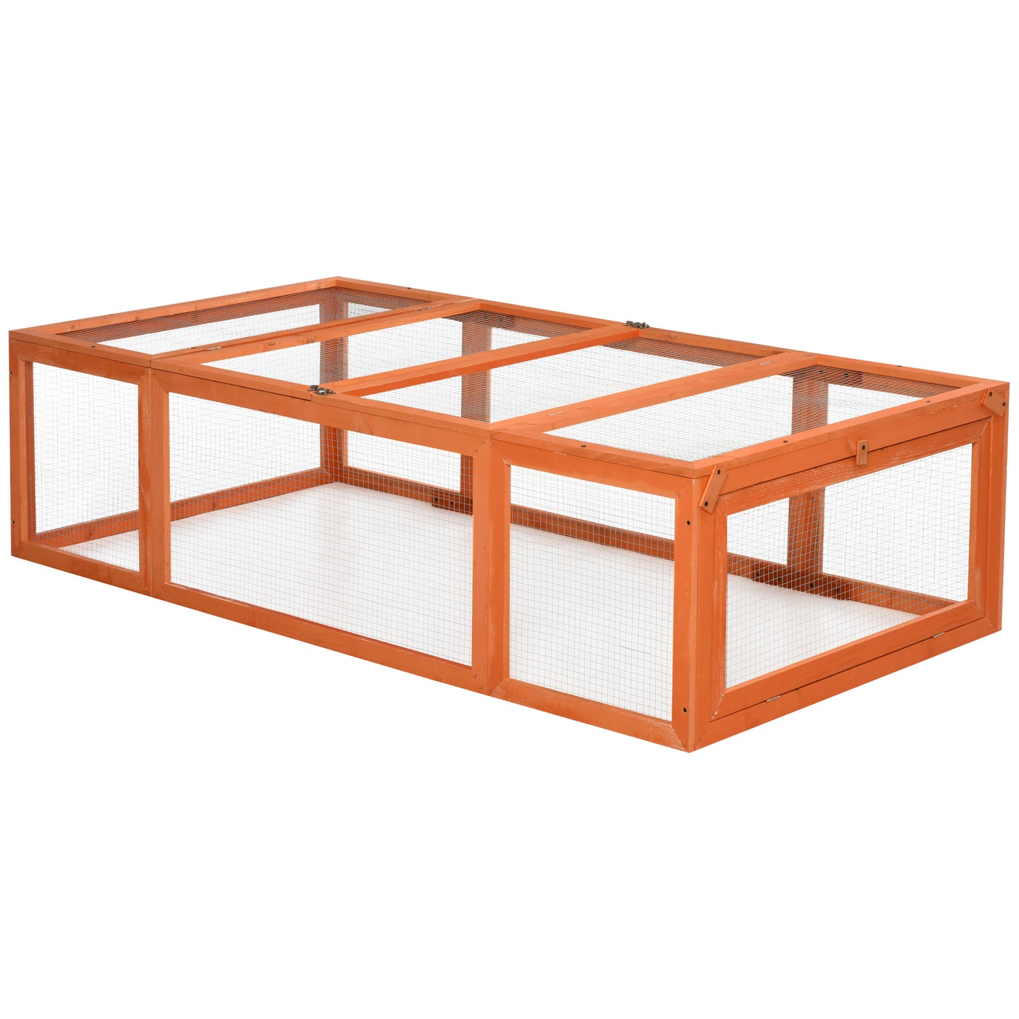 Pawhut Freilaufgehege für Kleintiere Aufklappbares Dach Tannenholz Orange