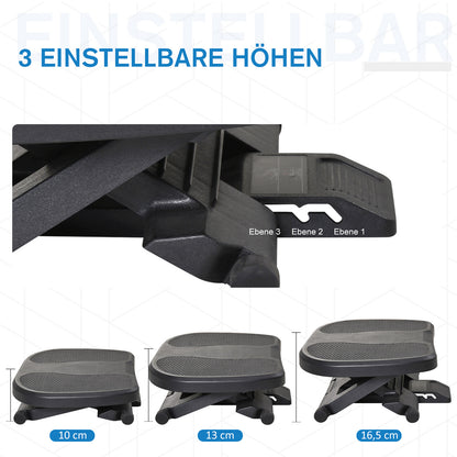 HOMCOM Fußstütze, Fußablage, höhenverstellbar, 0-30° neigbar, Schwarz