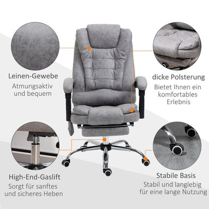 Vinsetto Bürostuhl mit Massagefunktion, Ergonomischer Schreibtischstuhl mit Liege- & Wärmefunktion, Fernbedienung, Grau