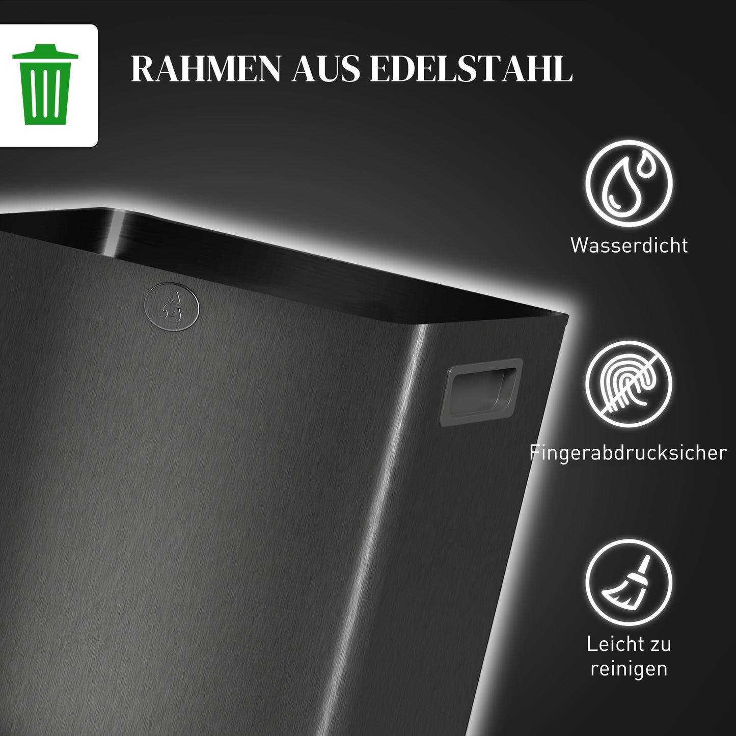 HOMCOM 2 x 15 L Doppelmülleimer, Pedalöffnung, leicht zu reinigen, Edelstahl, Kunststoff, Schwarz