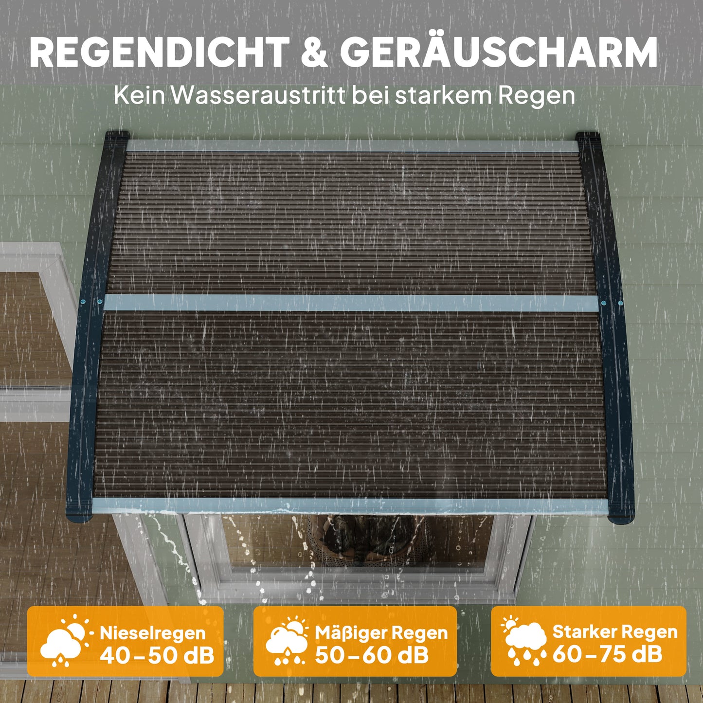 Outsunny Vordach Haustürvordach 75 x 100 cm Pultvordach Überdachung Polycarbonat Braun