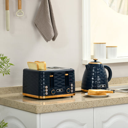HOMCOM 2-in-1 Toaster- und Wasserkocher-Set, 7 Bräunungsstufen, Auftau- und Aufwärmfunktion, Blau