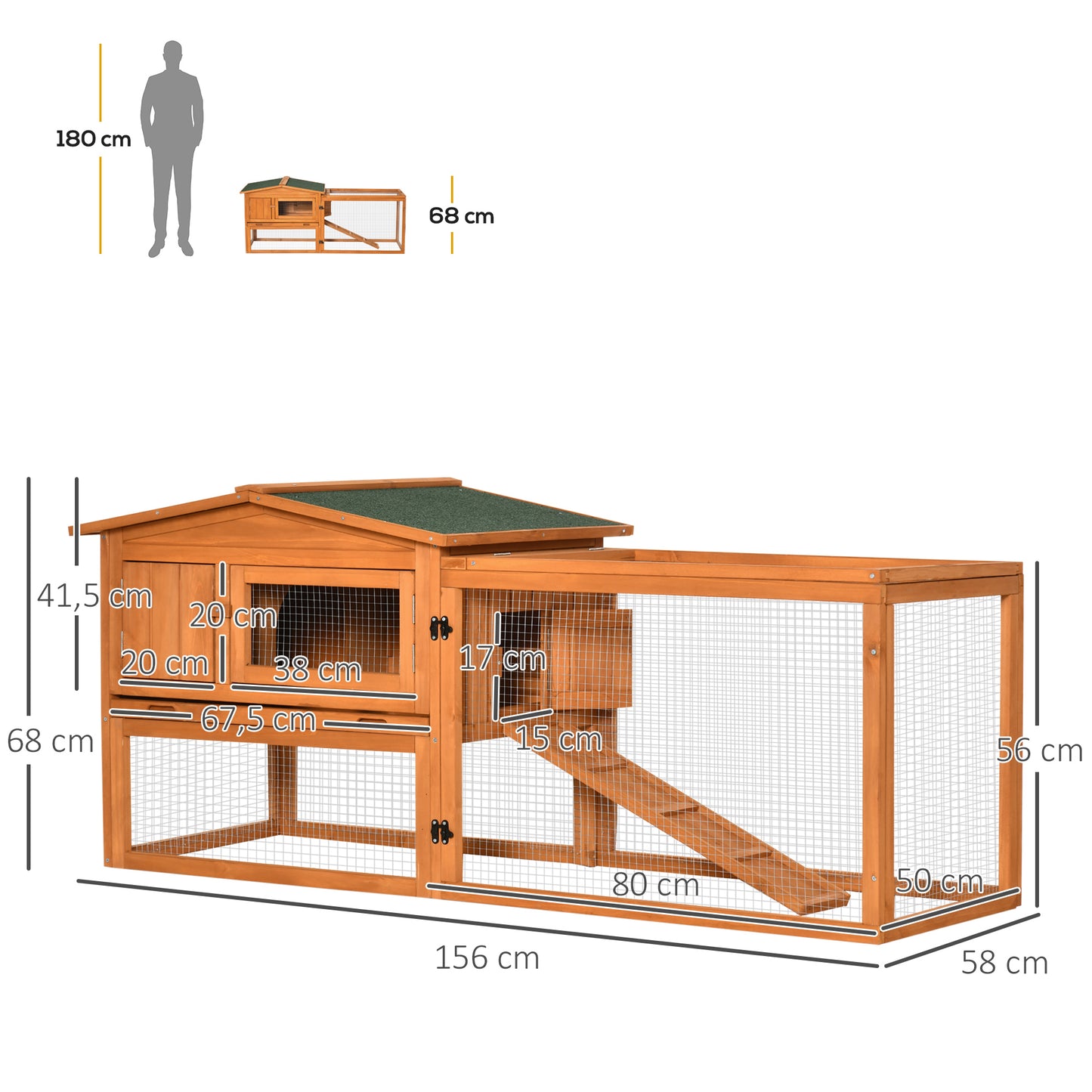 PawHut Kleintierstall Kleintierkäfig Kleintierhaus mit Asphaltdach Tannenholz Orange