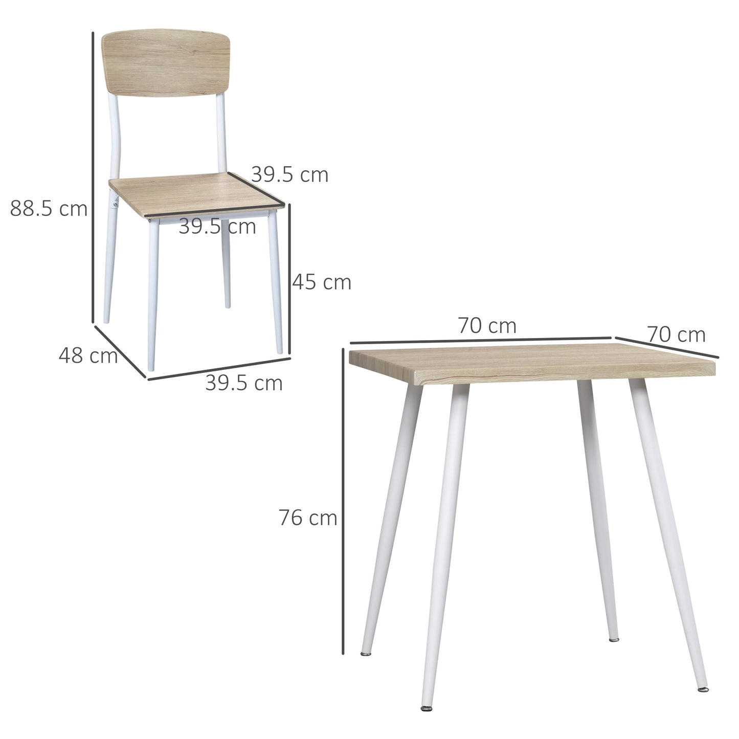 HOMCOM مجموعة مكونة من 3 قطع مكونة من 2 حجرة Esszimmergruppe mit Metallgestell Sitzgruppe für Esszimmer, Küche Nautr+Weiß