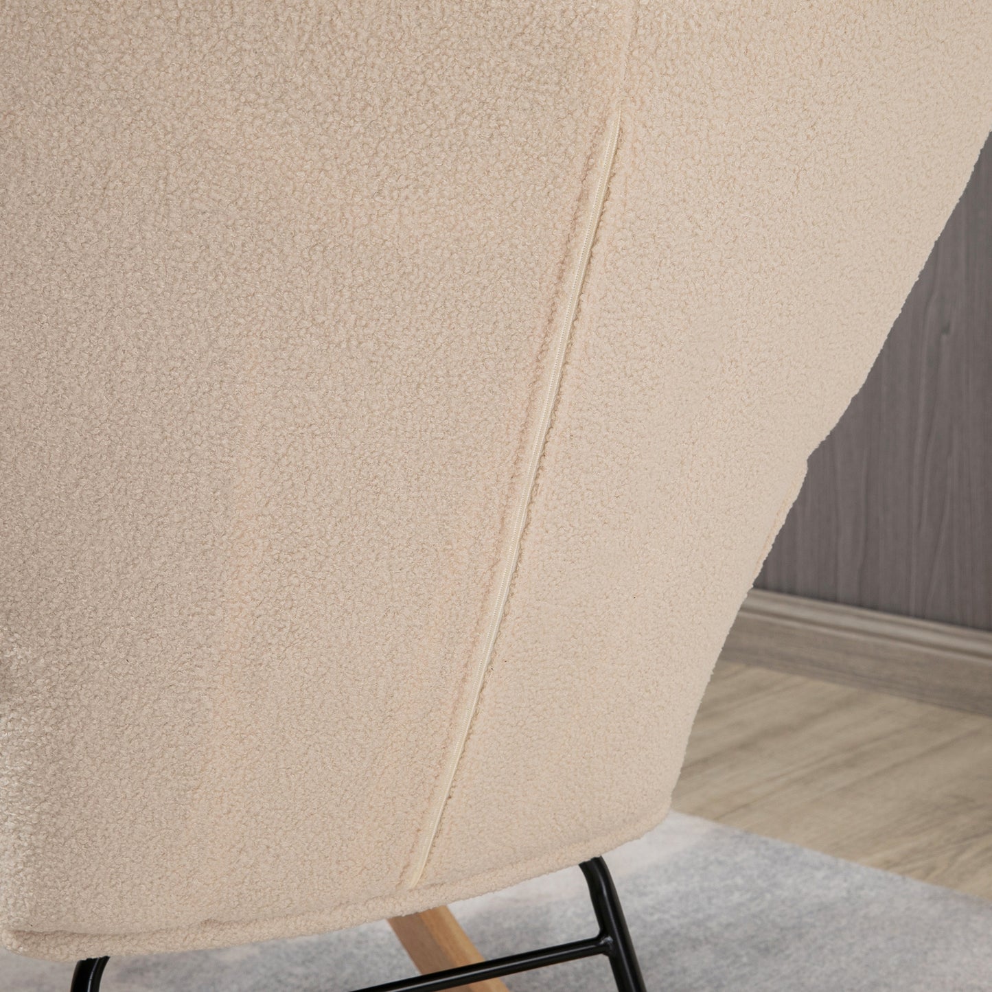 HOMCOM Schaukelstuhl im Retro-Design, Massivholz, Sessel, Relaxsessel, 98 cm x 71 cm x 101 cm, Beige