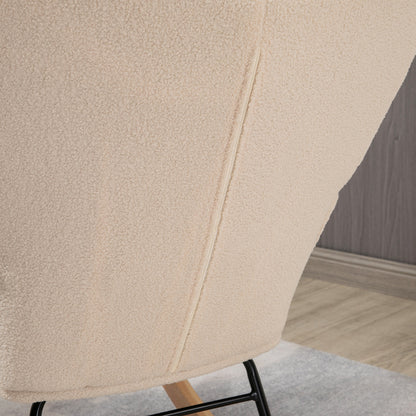 HOMCOM Schaukelstuhl im Retro-Design, Massivholz, Sessel, Relaxsessel, 98 cm x 71 cm x 101 cm, Beige