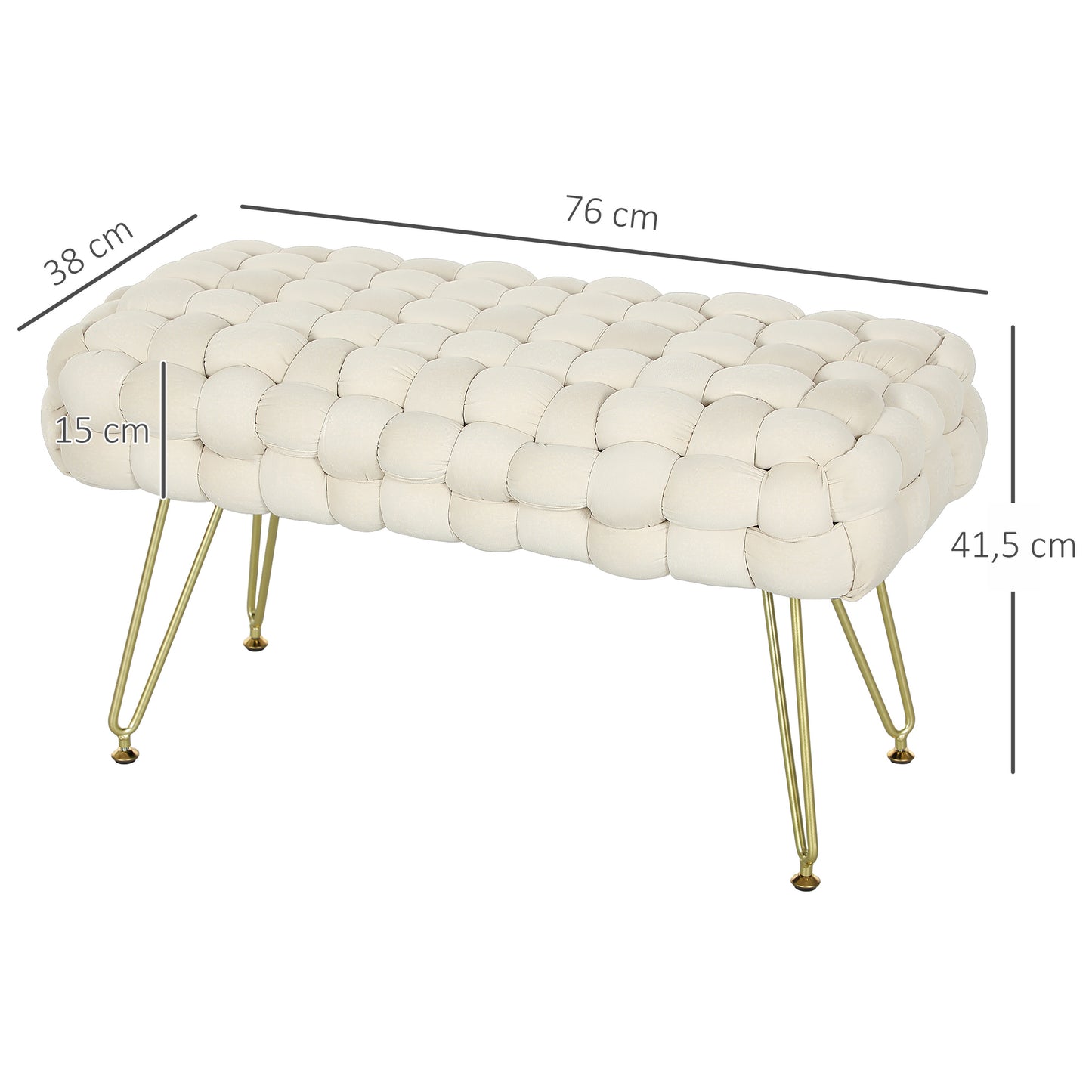 HOMCOM Moderner Sitzhocker mit Metallbeinen, gepolstertem Sitz, für Wohnzimmer, Schlafzimmer, Flur, Cremeweiß