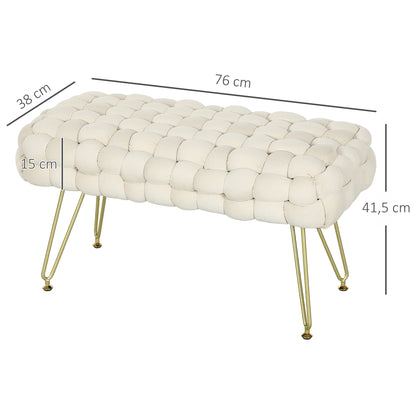 HOMCOM Moderner Sitzhocker mit Metallbeinen, gepolstertem Sitz, für Wohnzimmer, Schlafzimmer, Flur, Cremeweiß