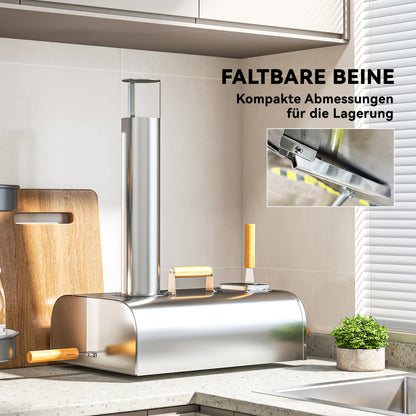 Outsunny Outdoor-Pizzaofen, Tragbarer Pizza-Ofen mit Pizzastein und Schaufel, klappbare Beine, Schornstein, Edelstahl