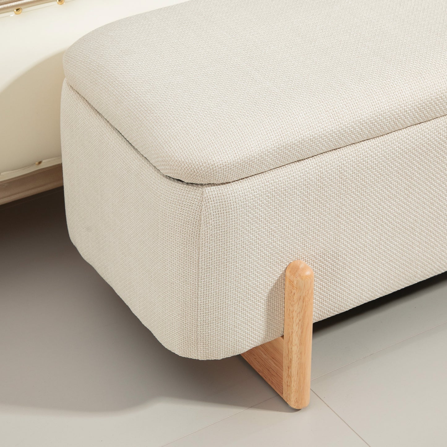 HOMCOM Hocker mit Stauraum, Sitzbank mit Schaumstoffpolsterung, Leinenimitat, 111 x 44 x 44,5 cm, Cremeweiß