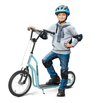 HOMCOM Kinderroller ab 5 jahre Scooter Tretroller Cityroller Kinder Roller Kickboard mit Luftreifen16/12 Zoll Blau 135 x 58 x 88-94 cm