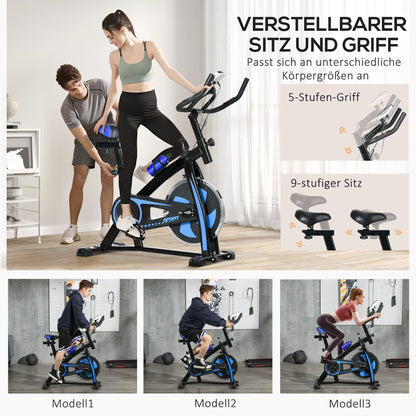 SPORTNOW Heimtrainer, leise, anpassbarer Widerstand, Pulssensor, Monitor, Blau