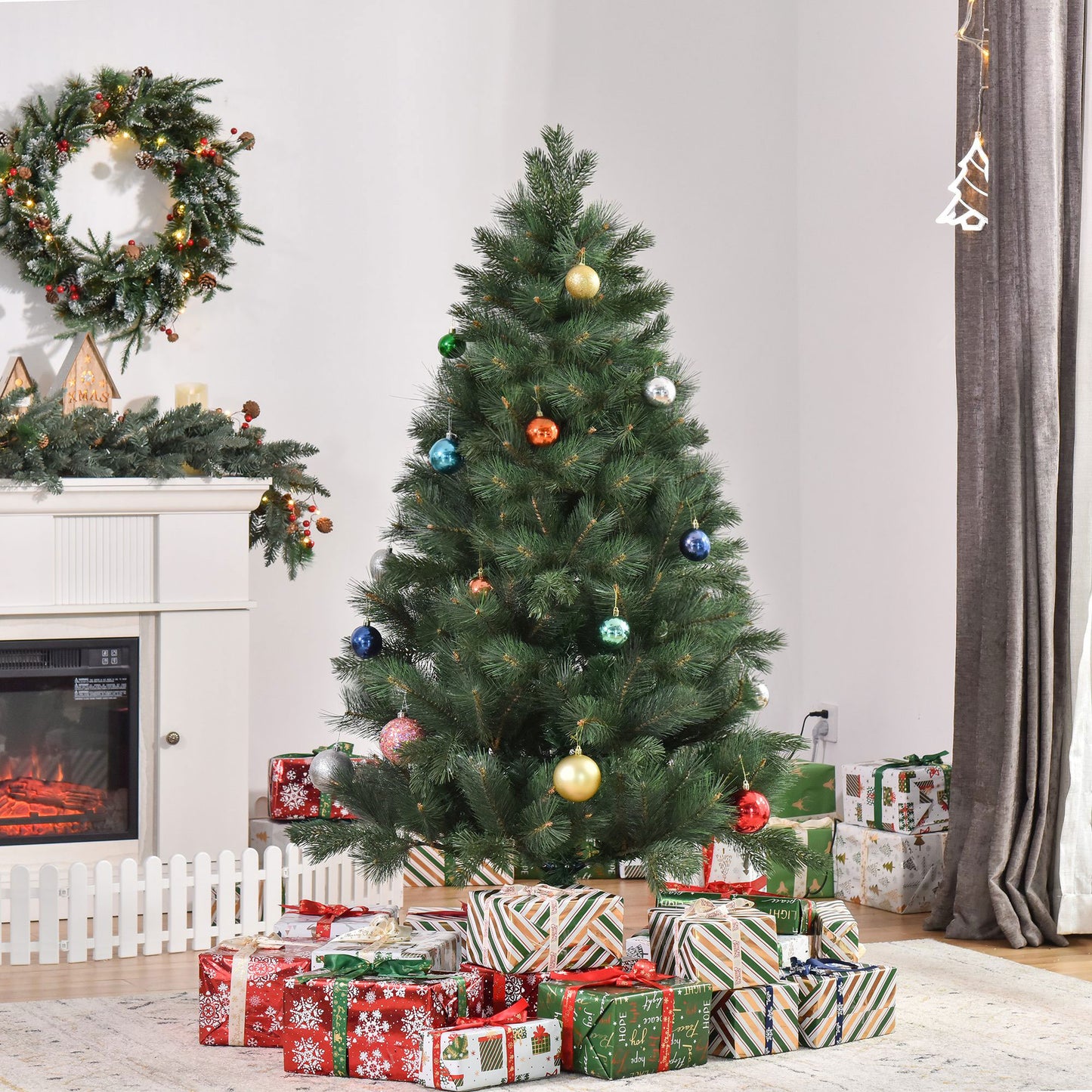HOMCOM Weihnachtsbaum Ø90 x 180 cm, künstliche Tanne, realistisches Nadelkleid, Grün