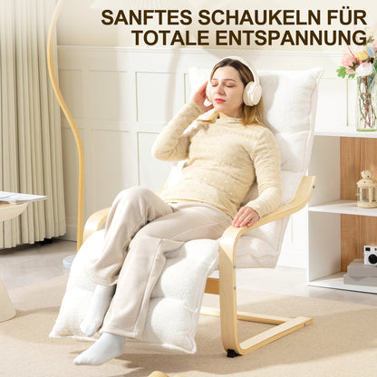 HOMCOM Lounge-Sessel aus Birkenholz، Polstersessel، verstellbare Fußstütze، Weiß