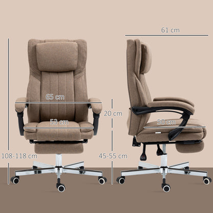 Vinsetto Bürostuhl mit Massagefunktion, neigbare Rücklehne, ausziehbare Fußstütze, Leinenoptik, 65 x 61 x 118 cm, Braun
