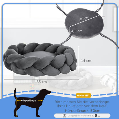 PawHut Haustierbett inkl. Kissen, Katzenbett, Hundekorb, waschbar, 55 cm x 55 cm x 14 cm, Grau