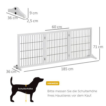 PawHut Absperrgitter für Hunde Schutzgitter Hundegitter mit Stützfüßen Treppengitter Hundeabsperrgitter Türschutzgitter für Kamin & Ofen, Kiefernholz Weiß 185 x 36 x 71 cm