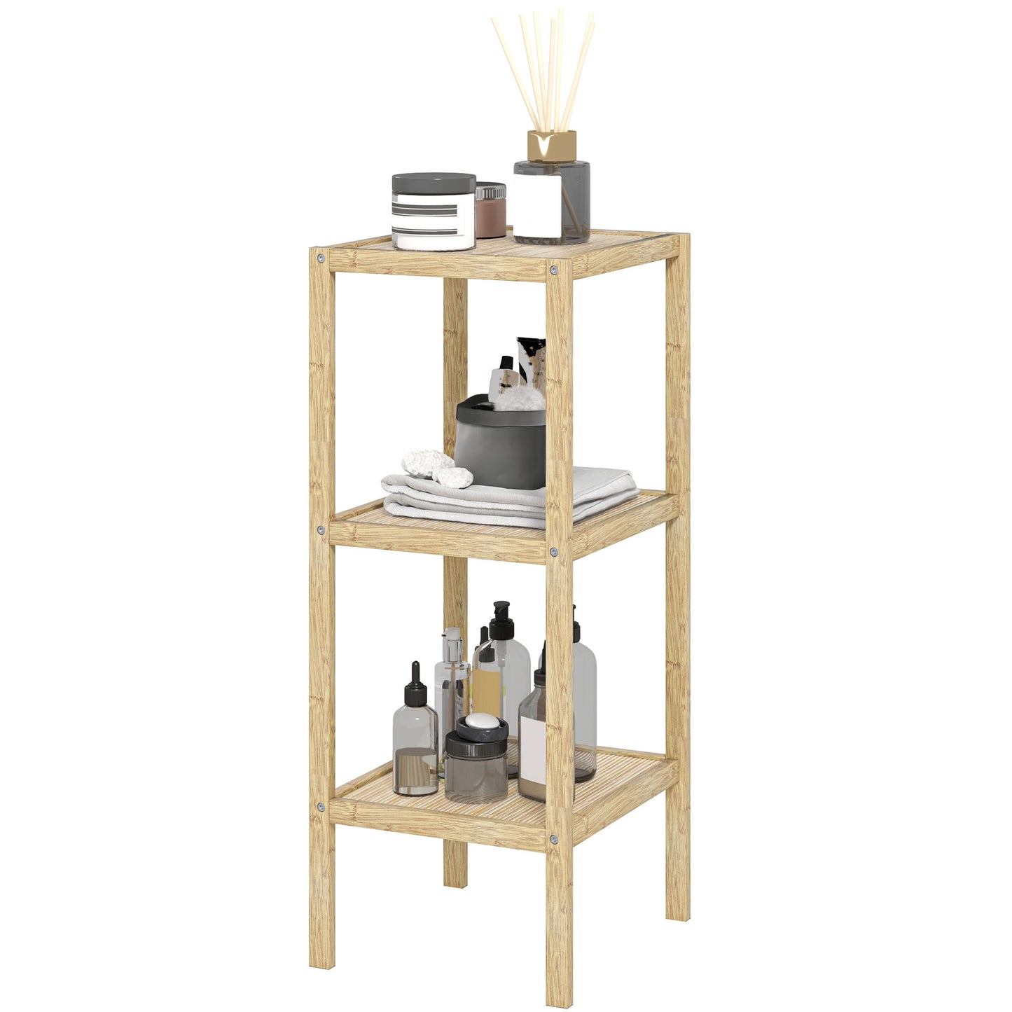 HOMCOM Badezimmerregal, 3 Etagen, feuchtigkeitsbeständig, Bambus, 33 x 31 x 78 cm