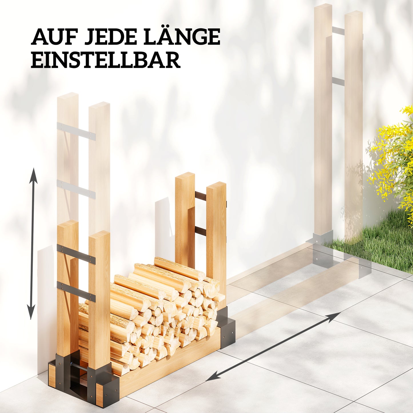 Outsunny 2er Set Kaminholzregal für innen 33,5 x 10 x 15,5cm Brennholzregal mit verstellbar Länge Metall Schwarz
