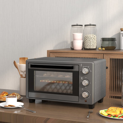 HOMCOM Minibackofen, 21 L Toasterofen mit 1 Drahtgestell und 1 Backblech, 3 Kochmodi, 100 °C-230 °C, Edelstahl, Glas, Grau