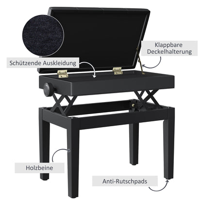 HOMCOM Klavierhocker Höhenverstellbar Klavierbank mit Verstecktem Stauraum, Pianobank mit Kunstleder Kissen Keyboardbank für Piano Keyboard 54,5 x 33 x 48-58 cm Schwarz