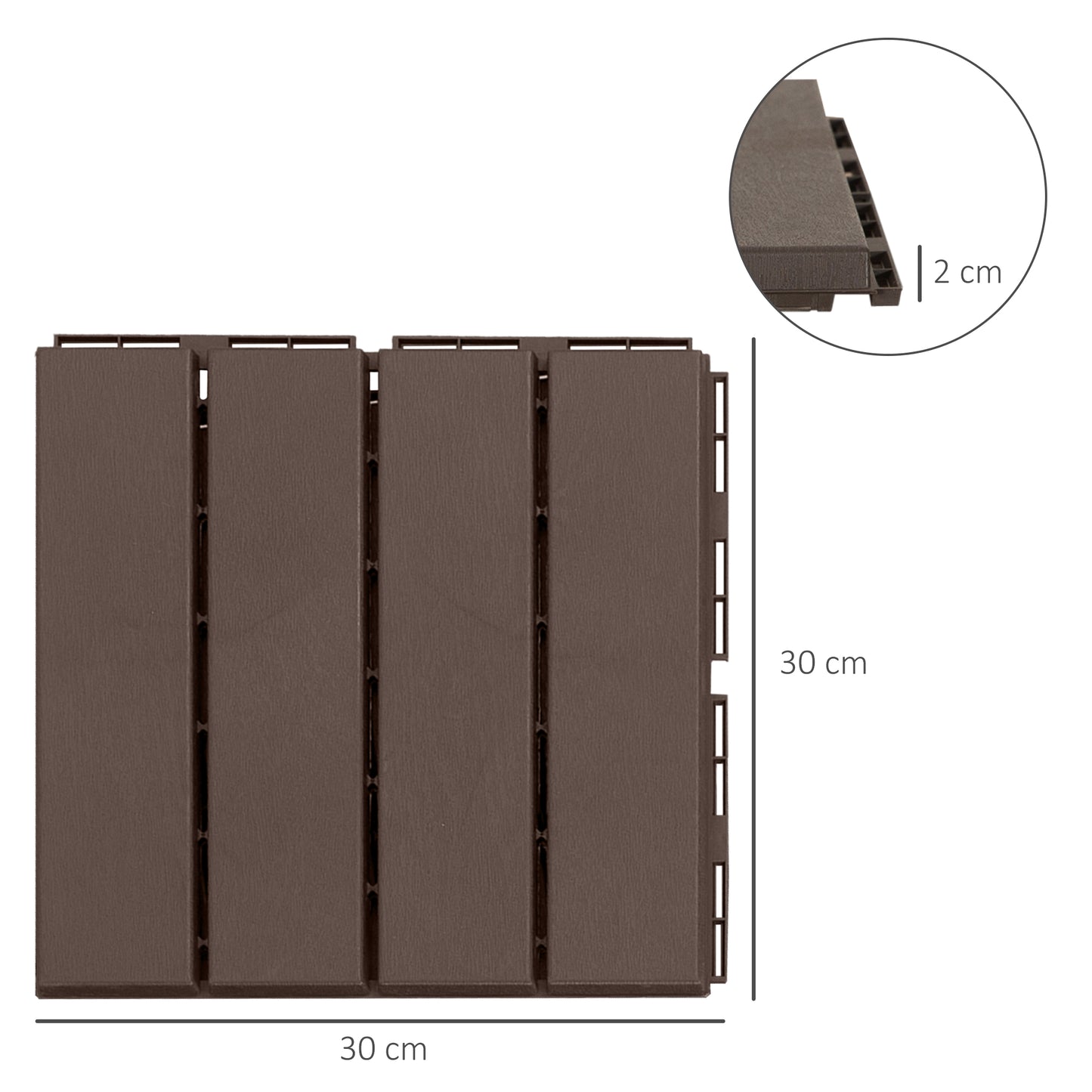 Outsunny Terrassenfliesen 30 x 30 cm 9 Stück 0,81㎡ Klickfliesen Balkonfliesen mit Klicksystem Drainagefunktion Bodenbelag Fliese für Terrasse Balkon Braun