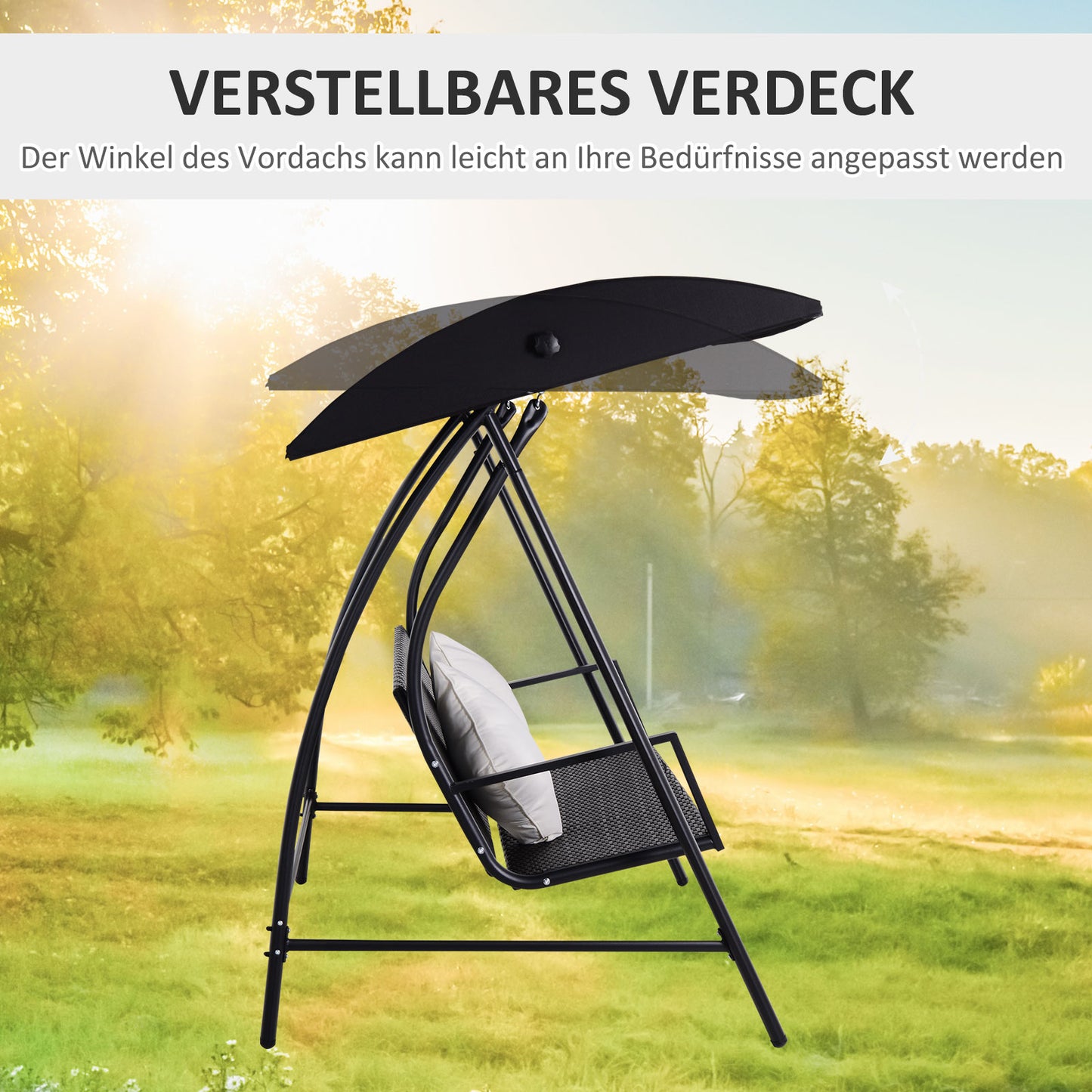 Outsunny 3-Sitzer Hollywoodschaukel Schaukel Polyrattan Metall mit Kissen belastbar bis 360kg Neu (Schwarz)