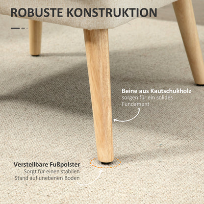 HOMCOM Sessel Loungesessel mit Leinenoptik, Armlehne, Gepolstert Relaxsessel mit Holzbeine, für Wohnzimmer, Schlafzimmer, Cremeweiß