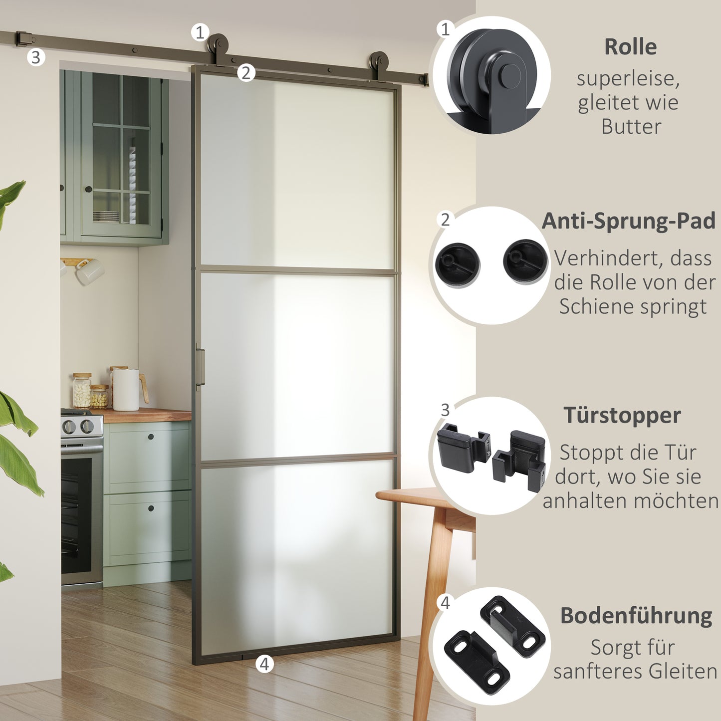 HOMCOM Schiebetür-Kit, Kohlenstoffstahl, Installations-Set ohne Tür, platzsparend, Schwarz