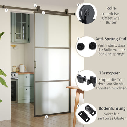 HOMCOM Schiebetür-Kit, Kohlenstoffstahl, Installations-Set ohne Tür, platzsparend, Schwarz
