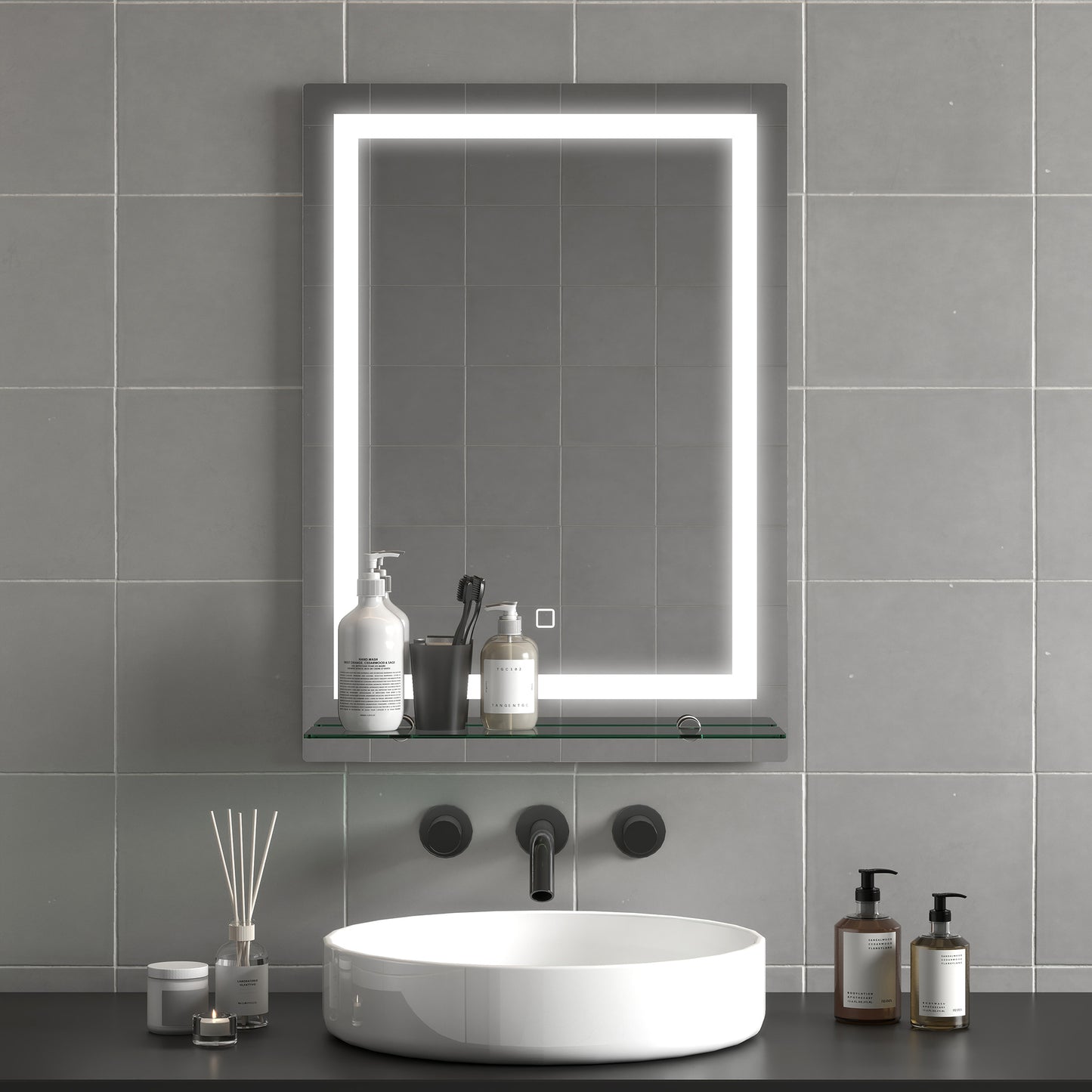 kleankin LED-Badspiegel, dimmbar, Anti-Beschlag, Touch-Schalter, Ablage, 50 x 70 cm, Silber