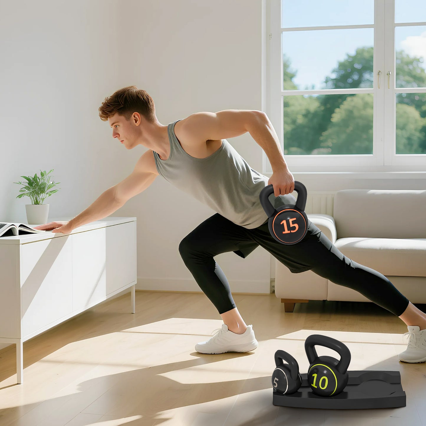 مجموعة SPORTNOW Kettlebell، 3 Kugelhanteln 2,2 كجم/4,5 كجم/6,8 كجم، Kunststoffhülle، Schwarz