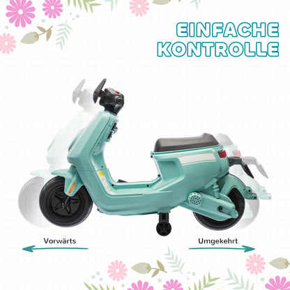 AIYAPLAY 6V Elektro-Motorrad für Kinder, mit Scheinwerfer und Musik, Vor- och Rückwärtsgang, Trainingsräder, 18-36 Monate, Grün
