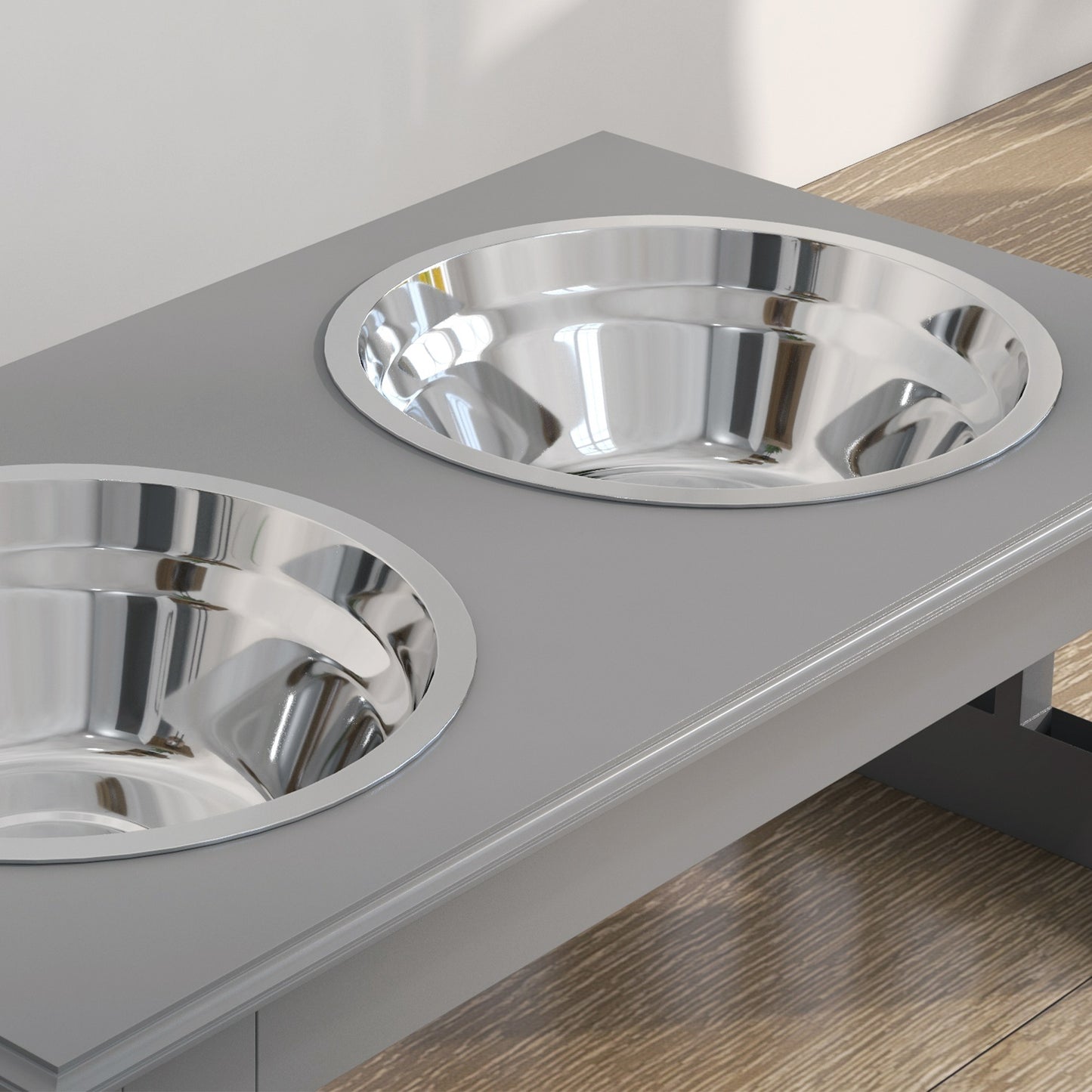 PawHut Hunde-Futterstation، rutschfest، 44x24x15 سم، Grau، 0,9L pro Napf